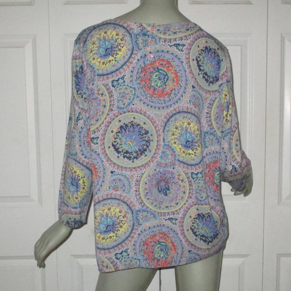 TALBOTS Blue & Pink Paisley Sunburst Pattern Pullover Sweater - Picture 5 of 7